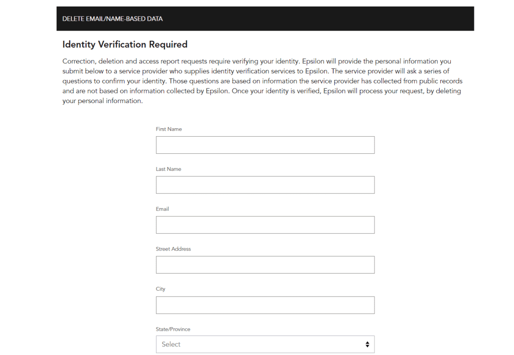 Epsilon's opt-out form