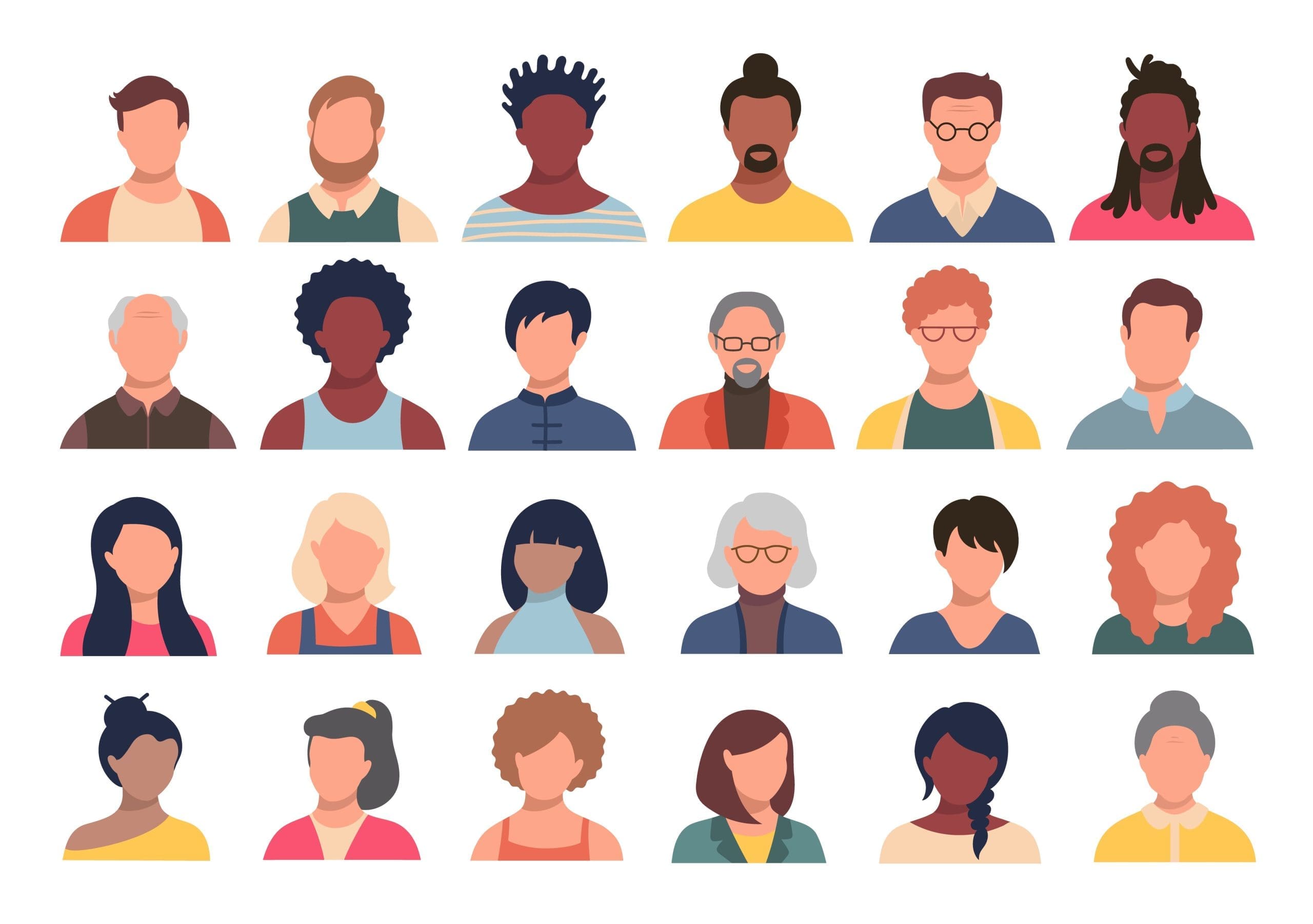 A set of people avatars with different hairstyles.