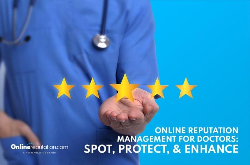 Healthcare professional presenting a five-star rating, symbolizing excellent online reputation management for doctors.