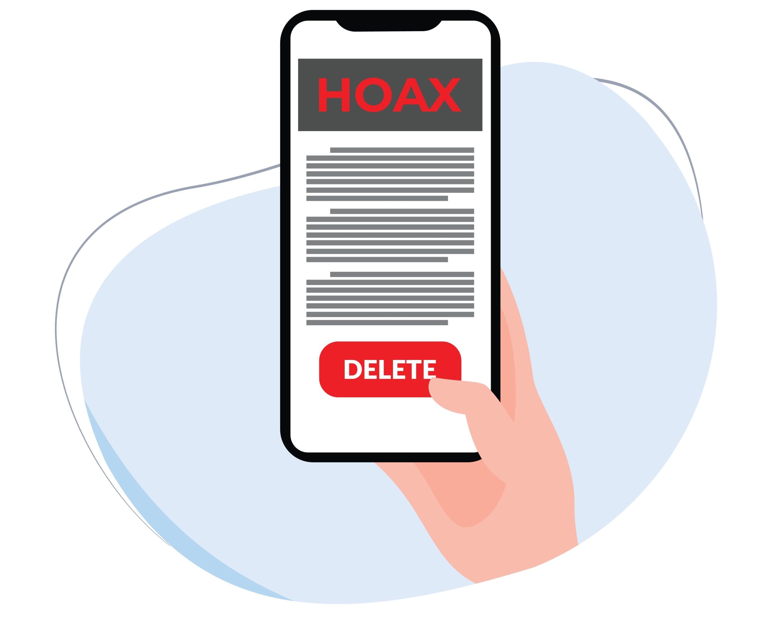 A person deleting a hoax alert from their smartphone screen.