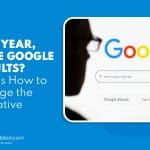 Silhouette of a person gazing at a computer screen showcasing the Google Results page. Text on the image reads: "New Year, Same Google Results? Here's How to Change the Narrative." Logo at the bottom says "Onlinereputation.com.