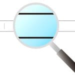 A magnifying glass enlarged over a search bar, with a mouse cursor pointing at the bar and a search icon visible on the left side.