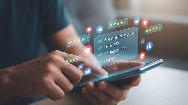 A person checks social media engagement stats on their phone.