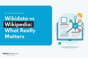 Graphic titled “Wikidata vs Wikipedia: What Really Matters,” featuring an illustration of an open book representing a Wikipedia page and a connected network node icon for Wikidata.